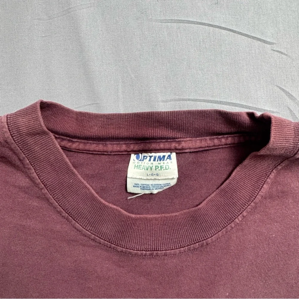 Optima Purple Wine Graphic Print Men's T-Shirt L Heavy P.F.D. Crew Neck